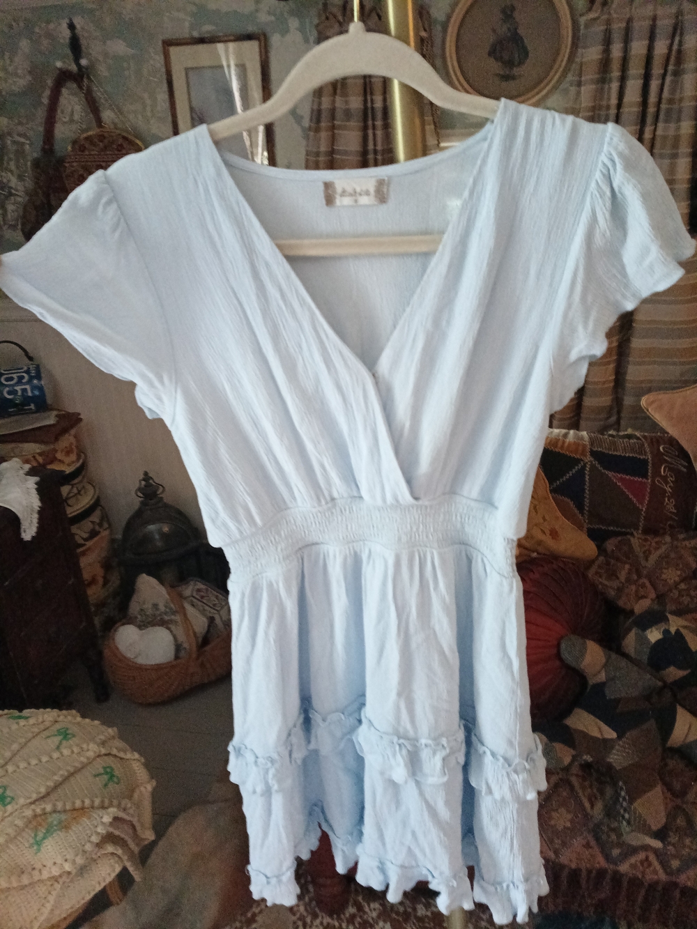 Altar'd State Light Blue Ruffle Wrap Mini Dress - Picture 2 of 8